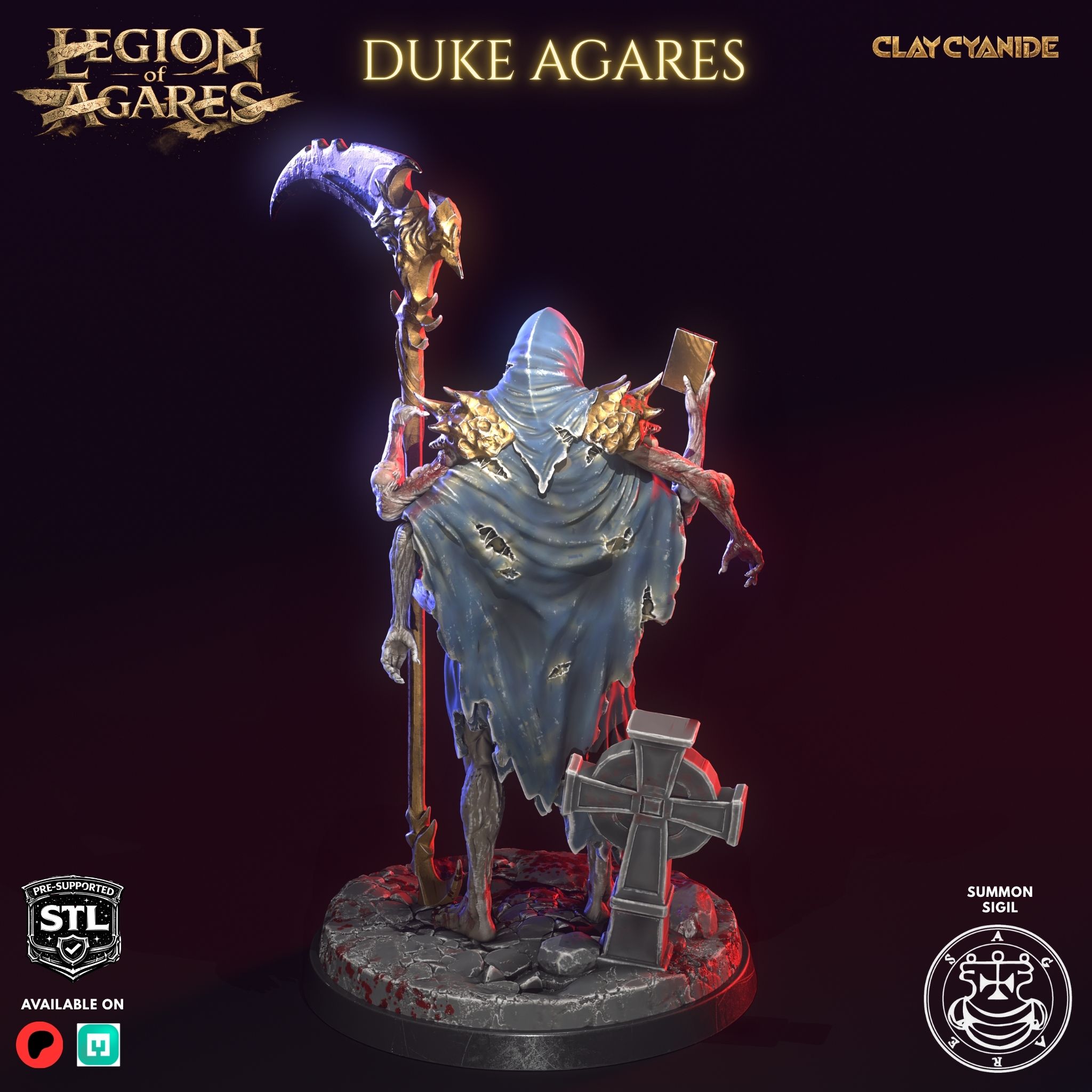Agares demon duke STL miniature rear view — Clay Cyanide